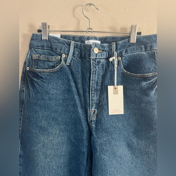 Good American Good Classic Raw Hem High Rise Jeans Blue Size 10 NWT - Picture 2 of 7